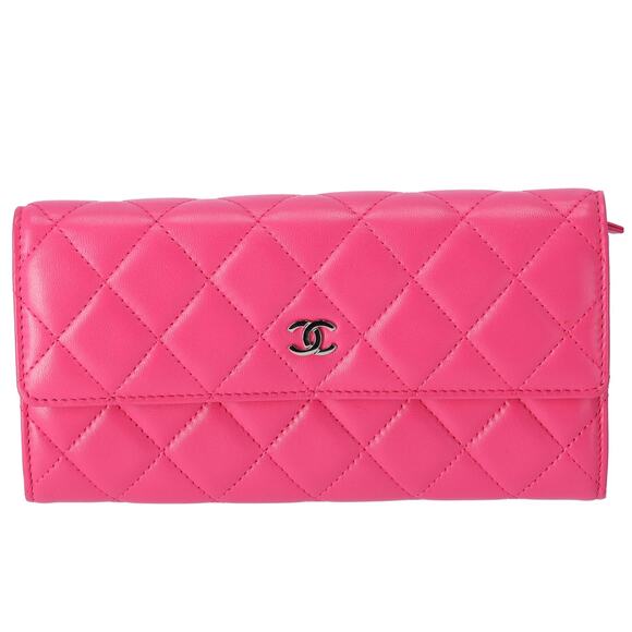 CHANEL Matelasse Long Flap Wallet Fuschia Pink Lambskin - Picture 1 of 6